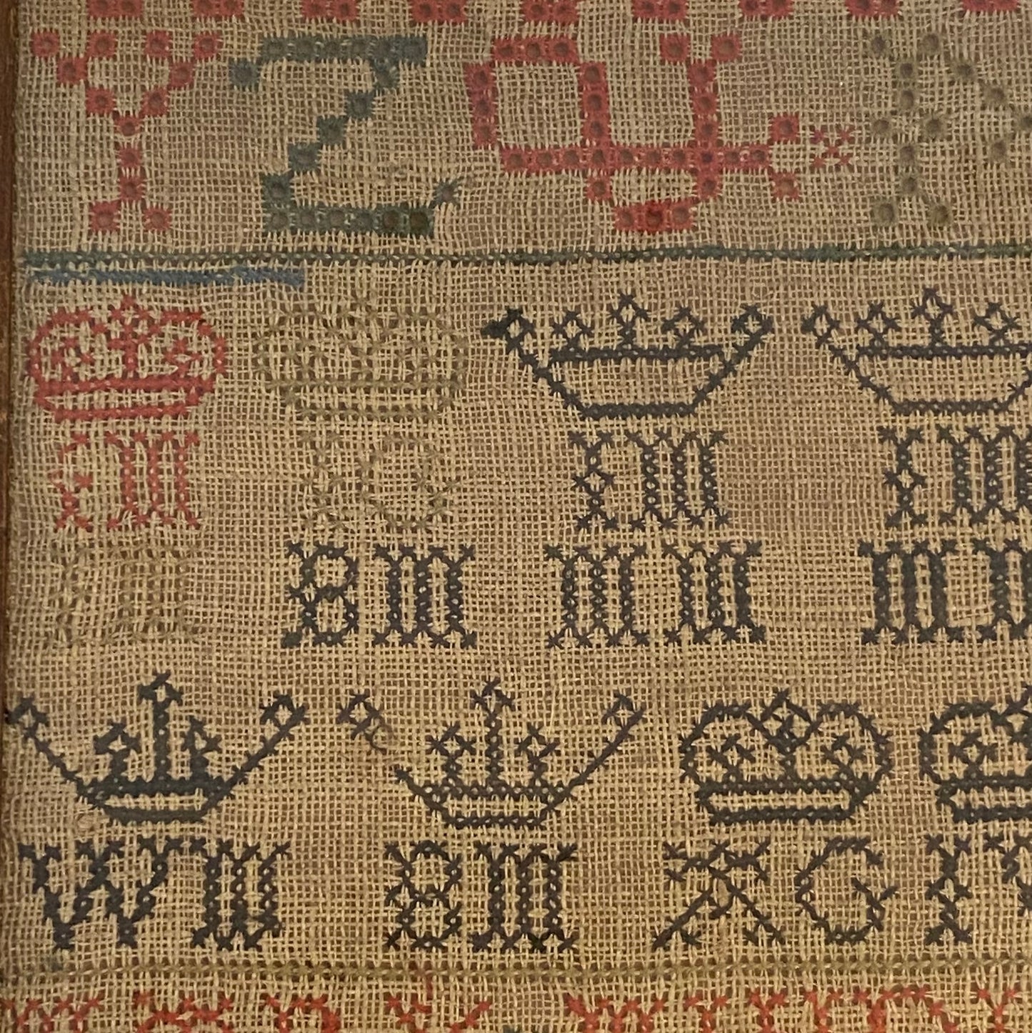 Antique Alphabet & Motif Needlework Sampler Dated 1792 Georgian Folk Art
