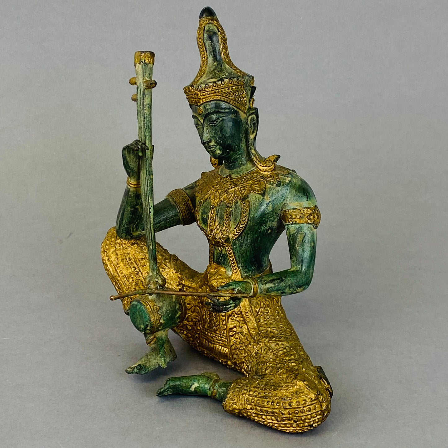 Vintage Bronze & Gold Gilt Metal Figurine Thai Thailand Prince Pra Apai Manee Musician