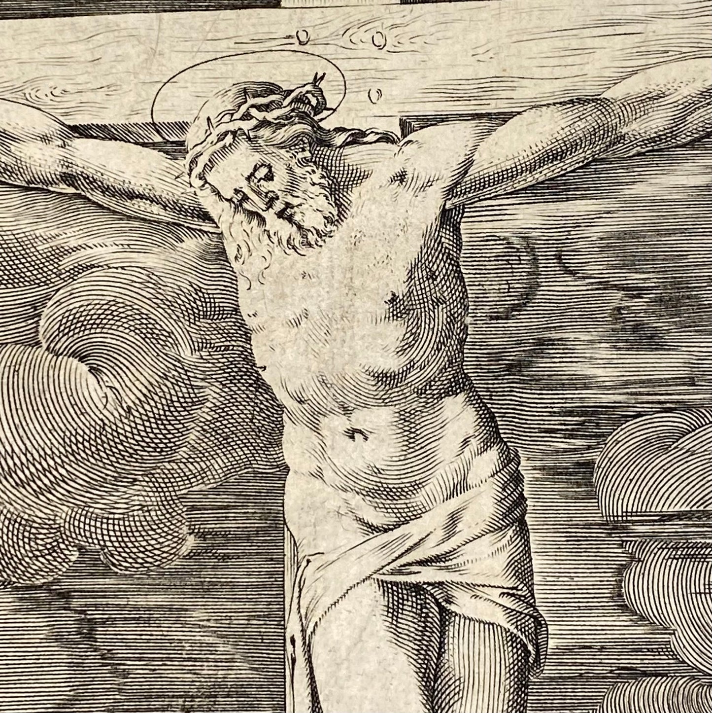 Antique Renaissance Crucifixion Engraving c.1568 by Clovio, Cort, Lafreri Print