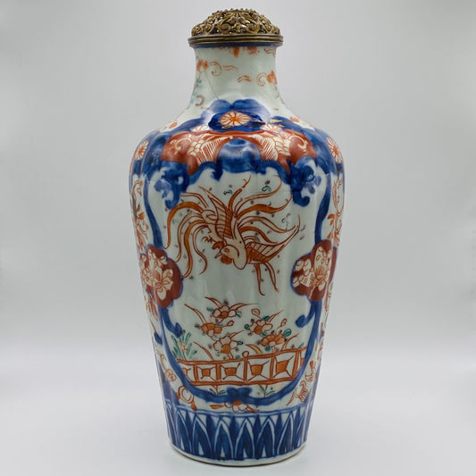 Japanese Porcelain Imari Vase / Bottle  Ribbed Form 19thc Antique c1868~1913 Meiji
