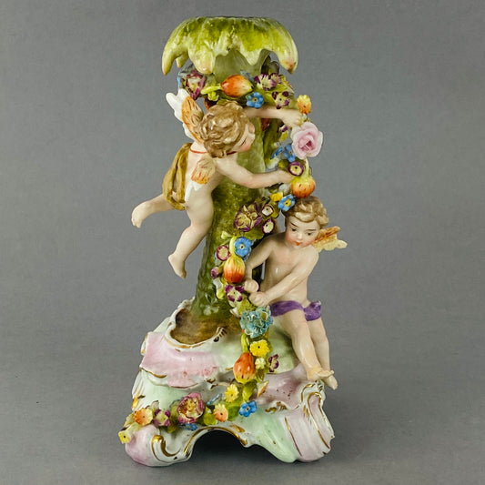 Von Schierholz Cherub Candlestick Holder Encrusted Porcelain German Antique c1865