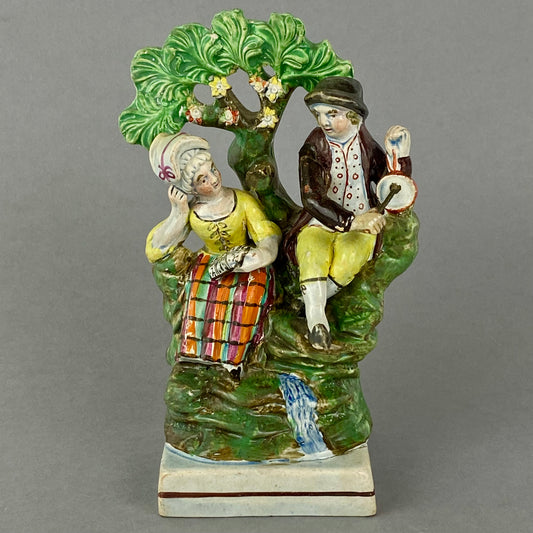 Antique Dudson Pottery Flatback Figurine Staffordshire Bocage Musicians 'Past Time'