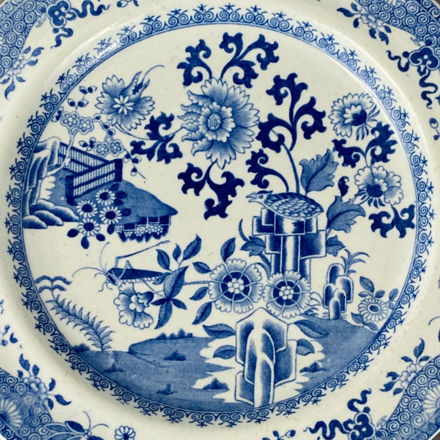 Spode Antique 2 Plates Stone China Grasshopper Pattern c1815 VGC