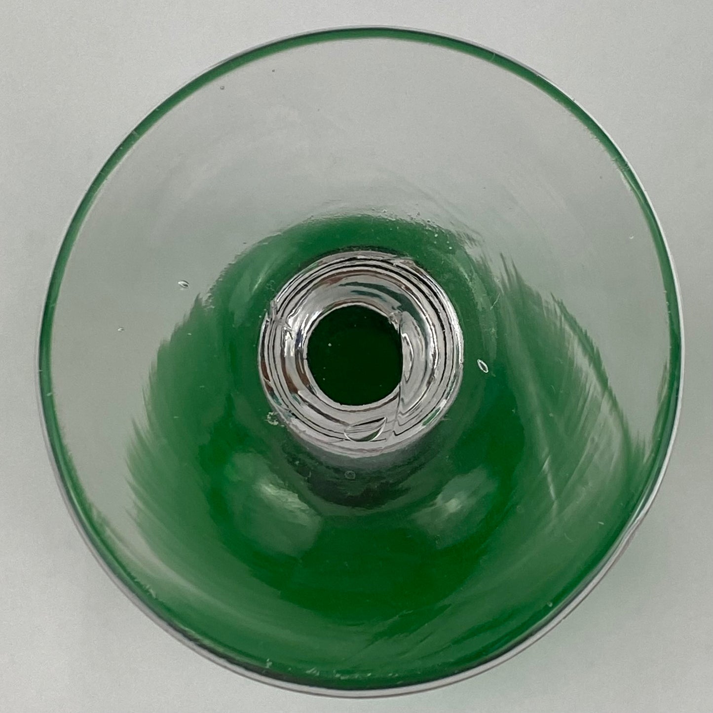 8  Antique Emerald Green Small Wine / Sherry Glass Clear Stem Bristol Studio