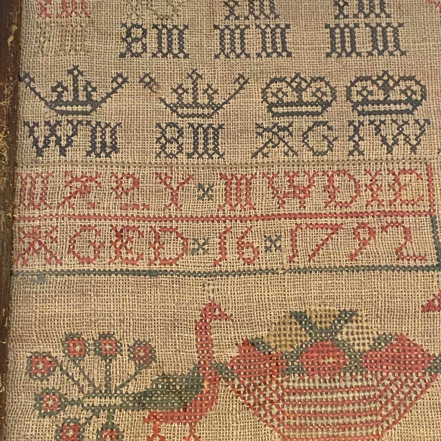 Antique Alphabet & Motif Needlework Sampler Dated 1792 Georgian Folk Art