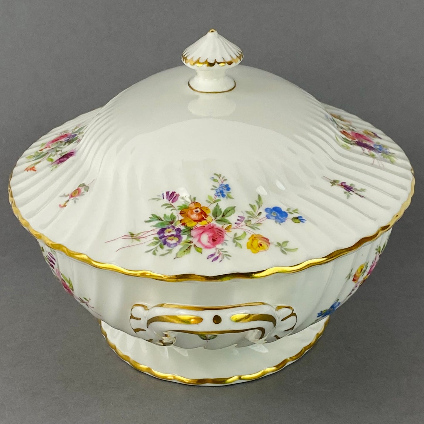 Minton Marlow Tureen Serving Bowl & Cover Gold Gilt 13 & 3/8" VGC Floral S-309