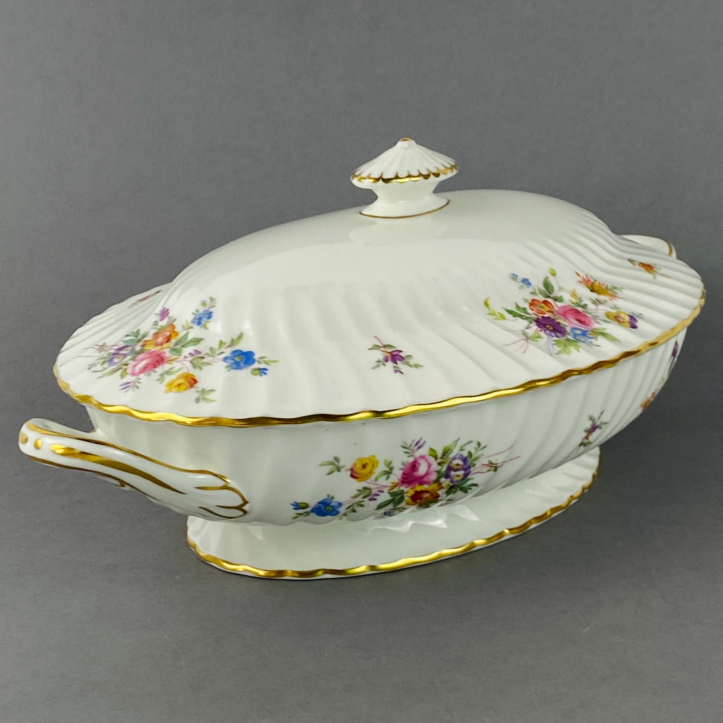 Minton Marlow Tureen Serving Bowl & Cover Gold Gilt 13 & 3/8" VGC Floral S-309