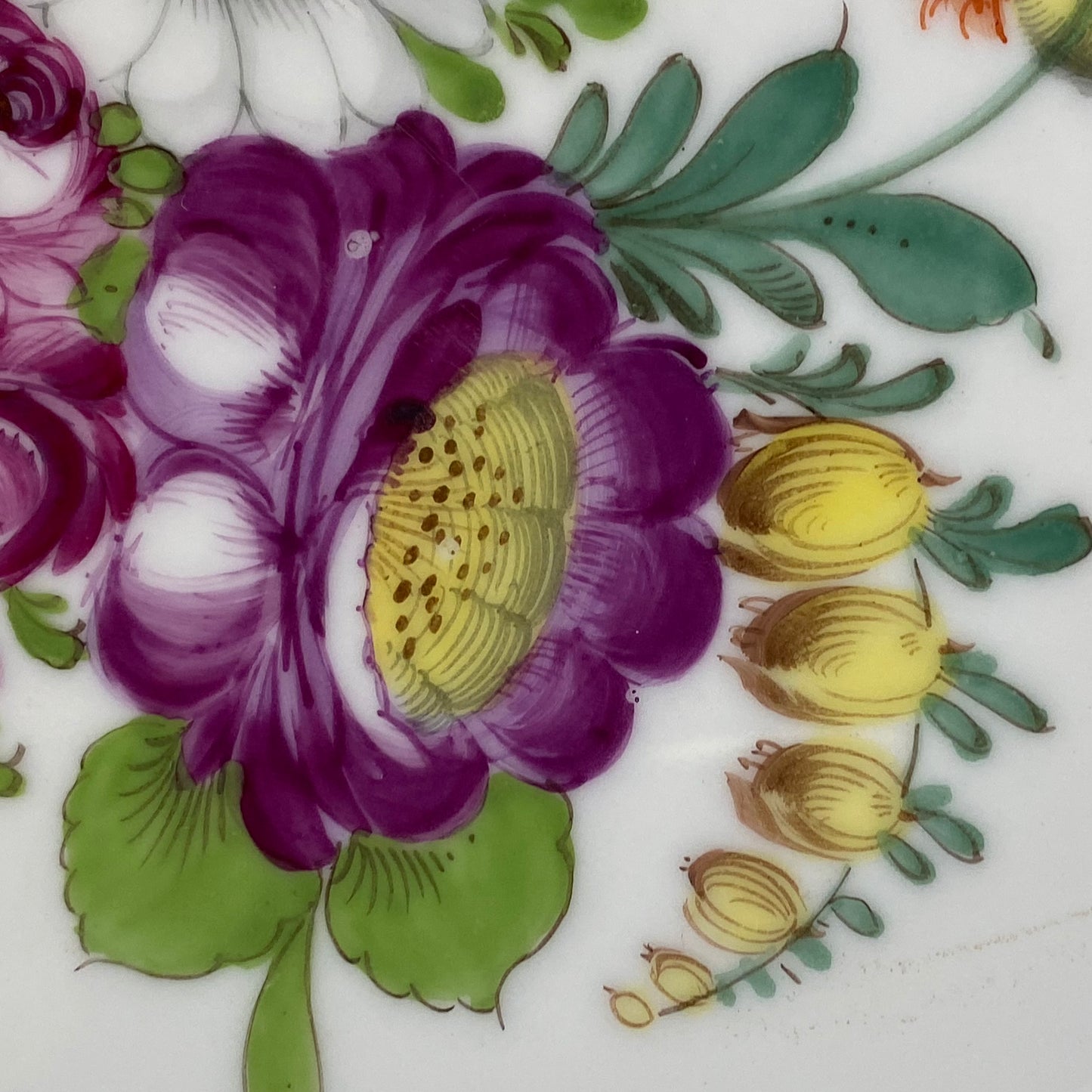 Antique Dresden Porcelain Plate Pair Floral Gold Gilt Rococo Revival Shell Rim