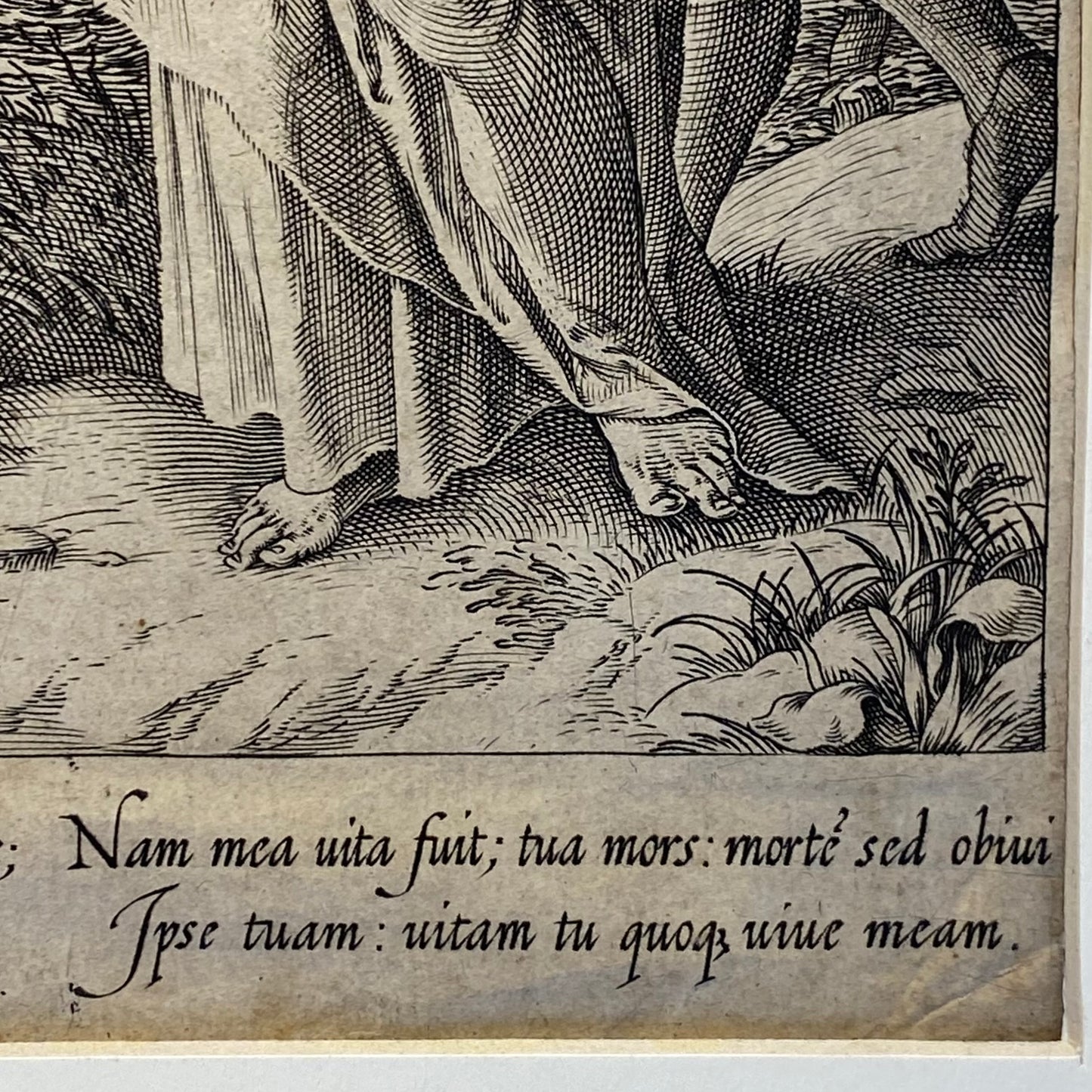 Antique Renaissance Crucifixion Engraving c.1568 by Clovio, Cort, Lafreri Print