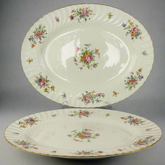Pair of Minton Marlow Platters Floral Gold Gilt VGC S-309 Fine China 15 & 3/8"