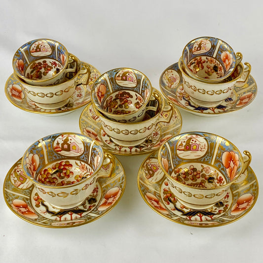 Antique Tea & Coffee Cup and Saucer Set by Newhall c1820 Imari & Lavender Blue #1267