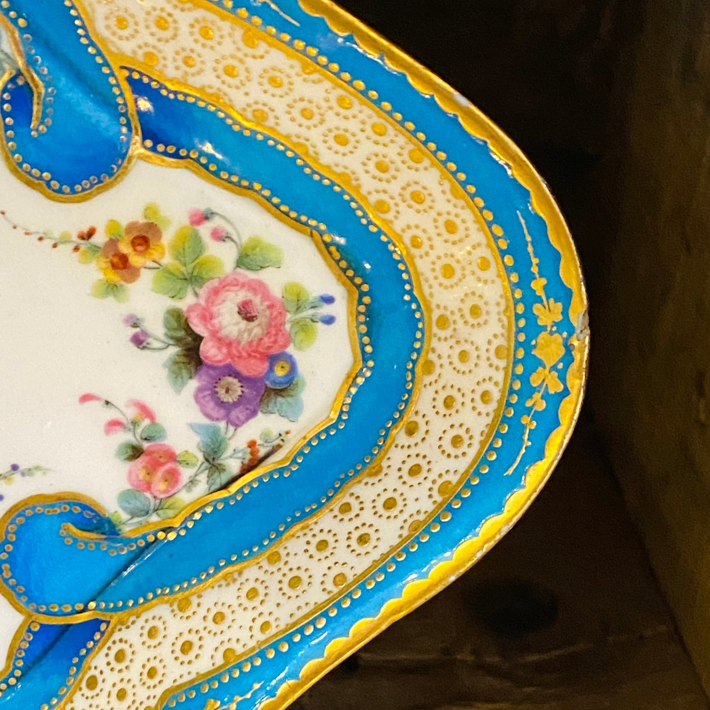 Antique French Sevres Porcelain Lozenge Cabinet Plate Cherub Gold Gilt