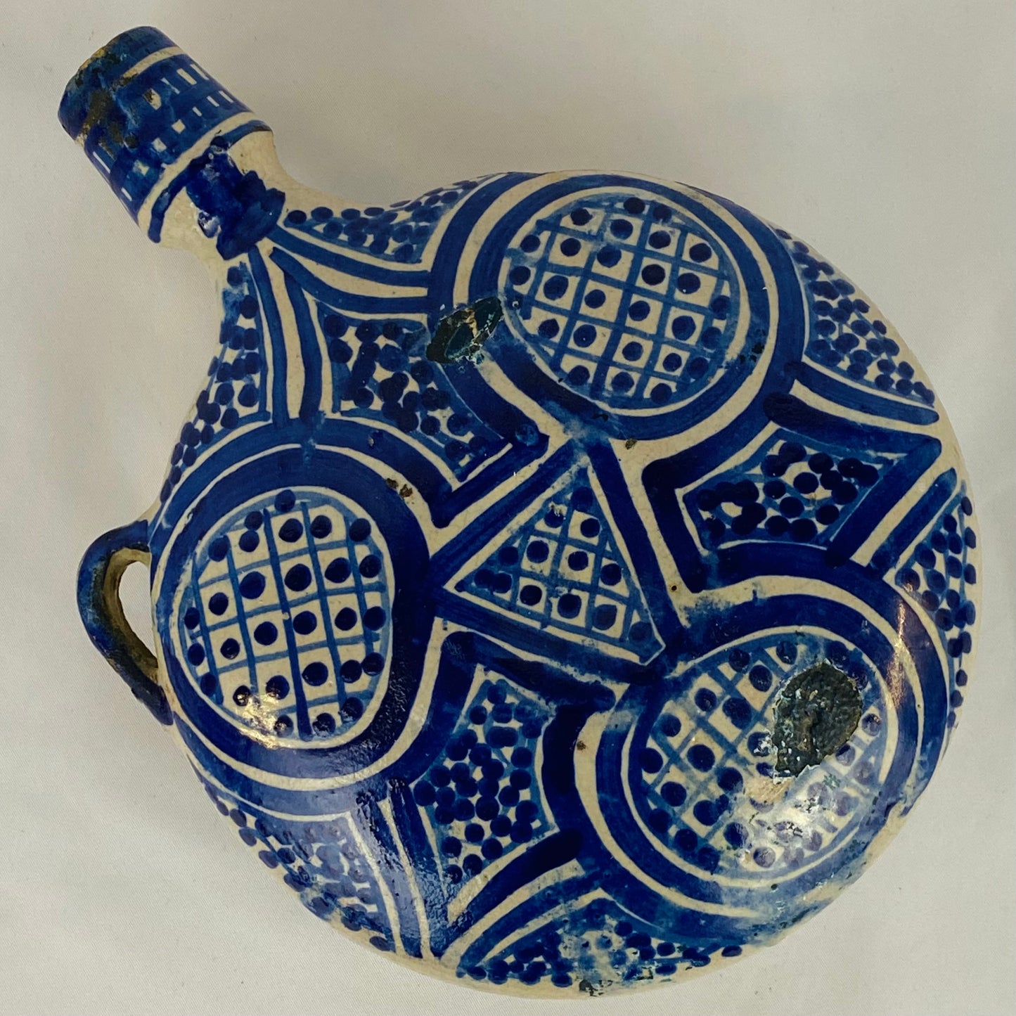 Antique 19th Century Moroccan / Moorish Pilgrim Pottery Water Flask