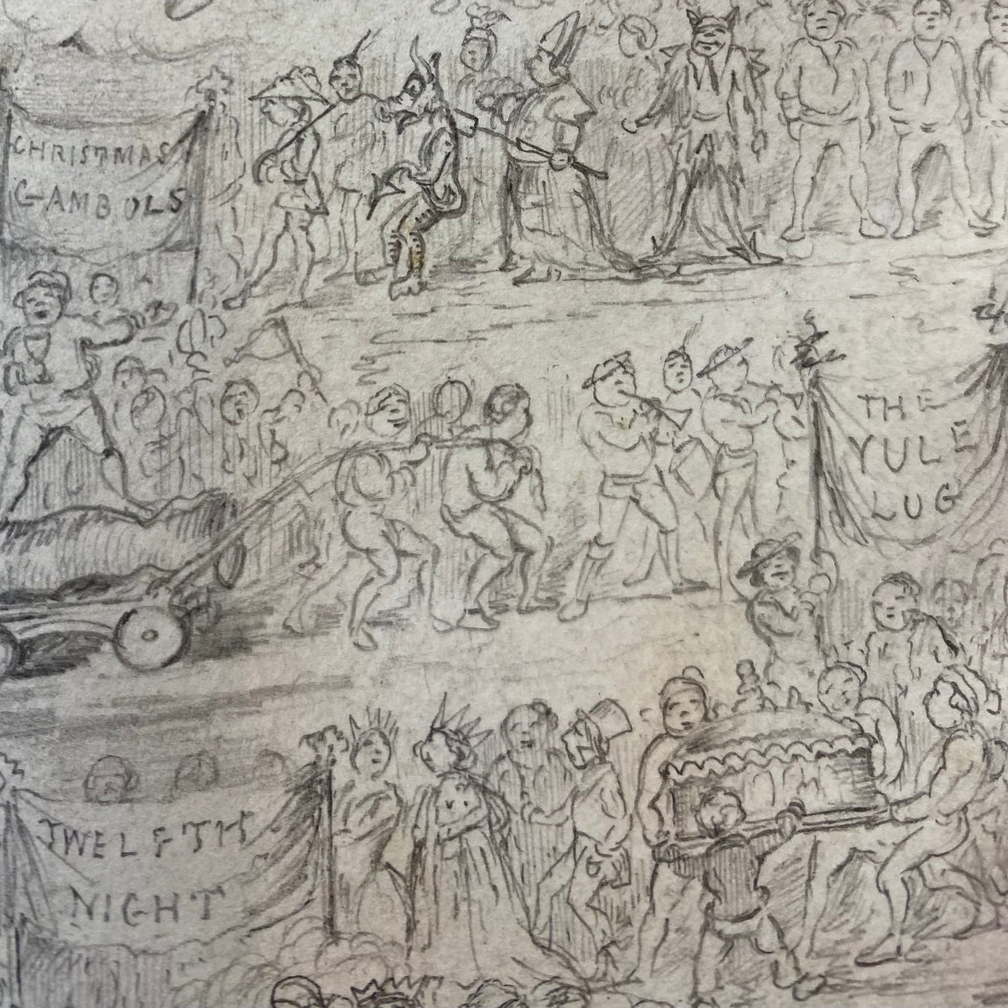 Antique Pencil Fine Drawing Christmas A Reverie 19thc Illustration by Hinksley 1857