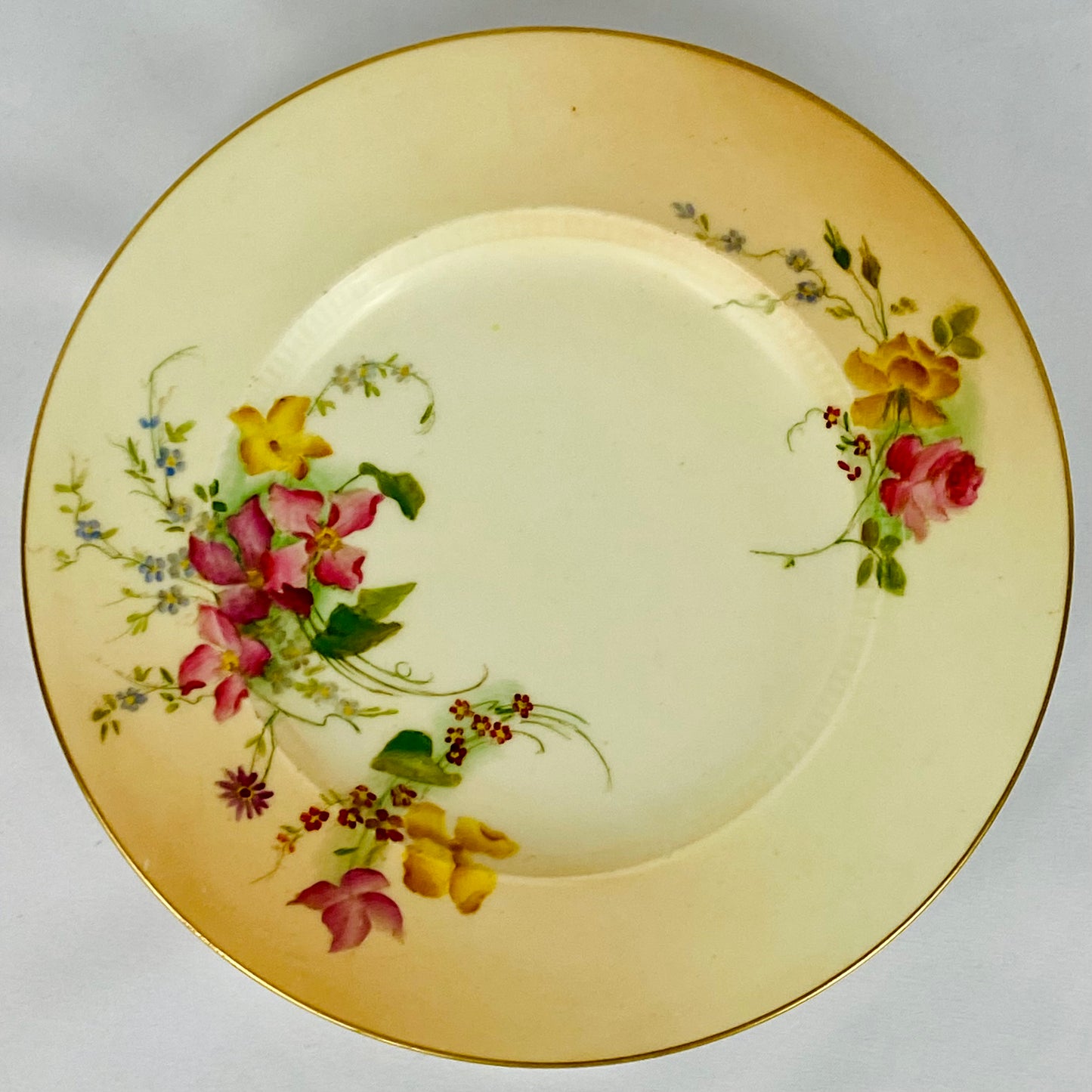 4 Royal Worcester Blush Ivory Porcelain Plates Hand Painted antique c1904 Gold Gilt