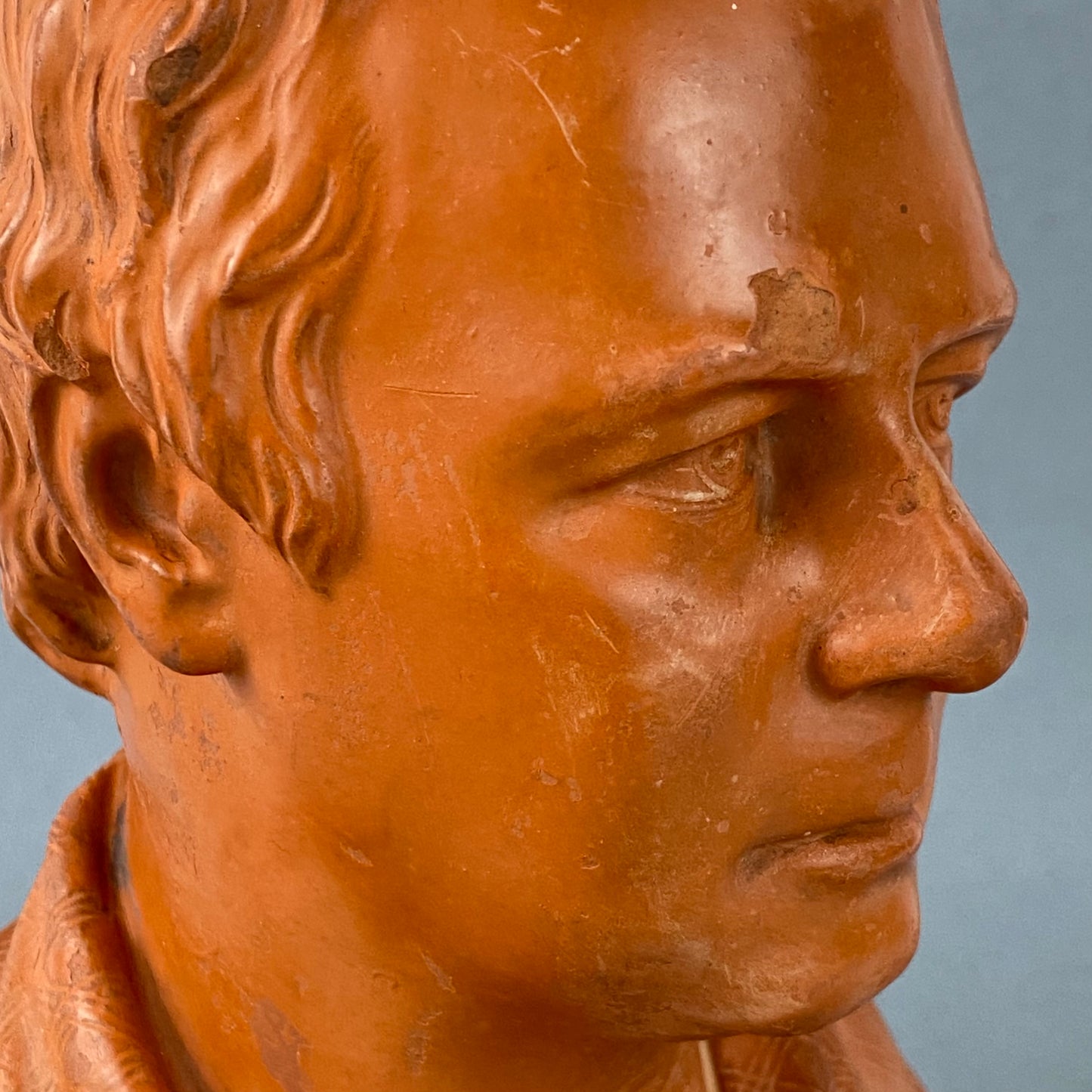 19thc Antique Terracotta Figurine Sir Walter Scott Head Bust by Watcombe Torquay