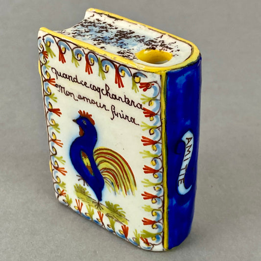 Antique French Faience 19thc Quimper Snuff Bottle Friendship Mon Amore Finina