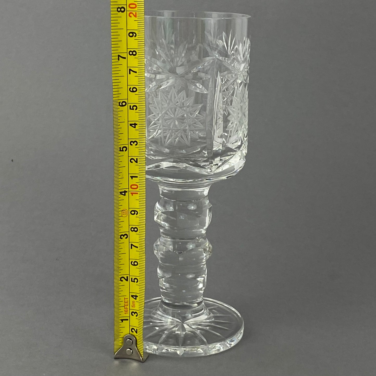 Six Chalice Glass Goblets Bohemian Cut Star & Fan Heavy VTG Hand Cut Crystal