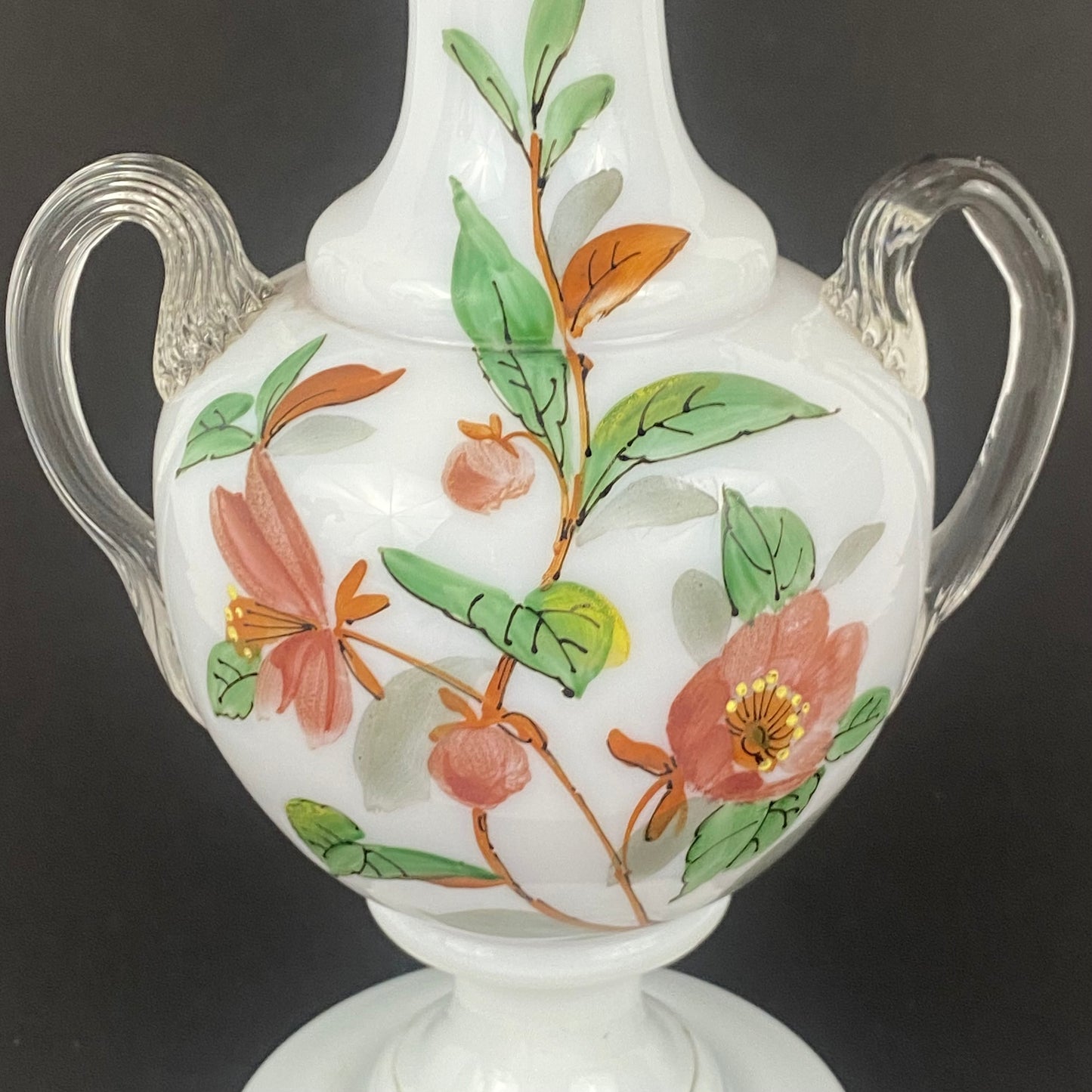 Rare Pair Fenton Vases Vtg c1940s Silver Crest Ruffle Milk Glass Pink & White
