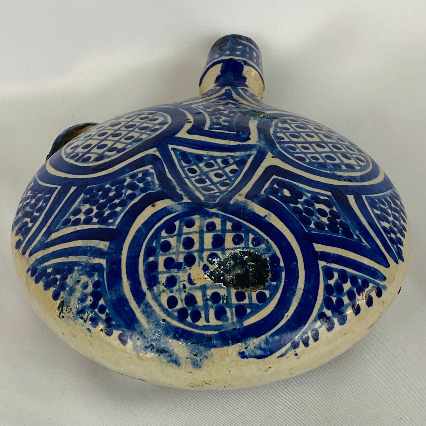 Antique 19th Century Moroccan / Moorish Pilgrim Pottery Water Flask