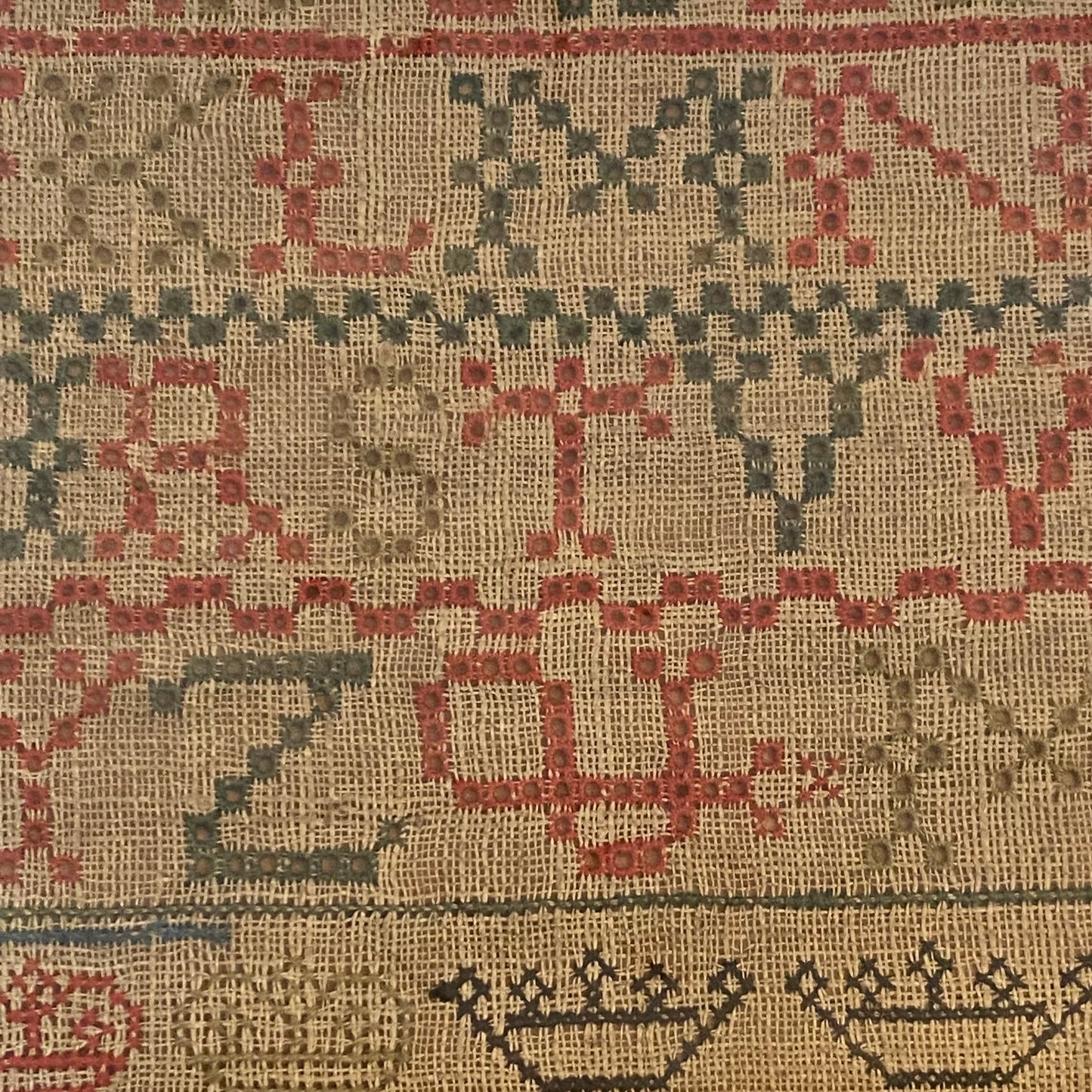 Antique Alphabet & Motif Needlework Sampler Dated 1792 Georgian Folk Art