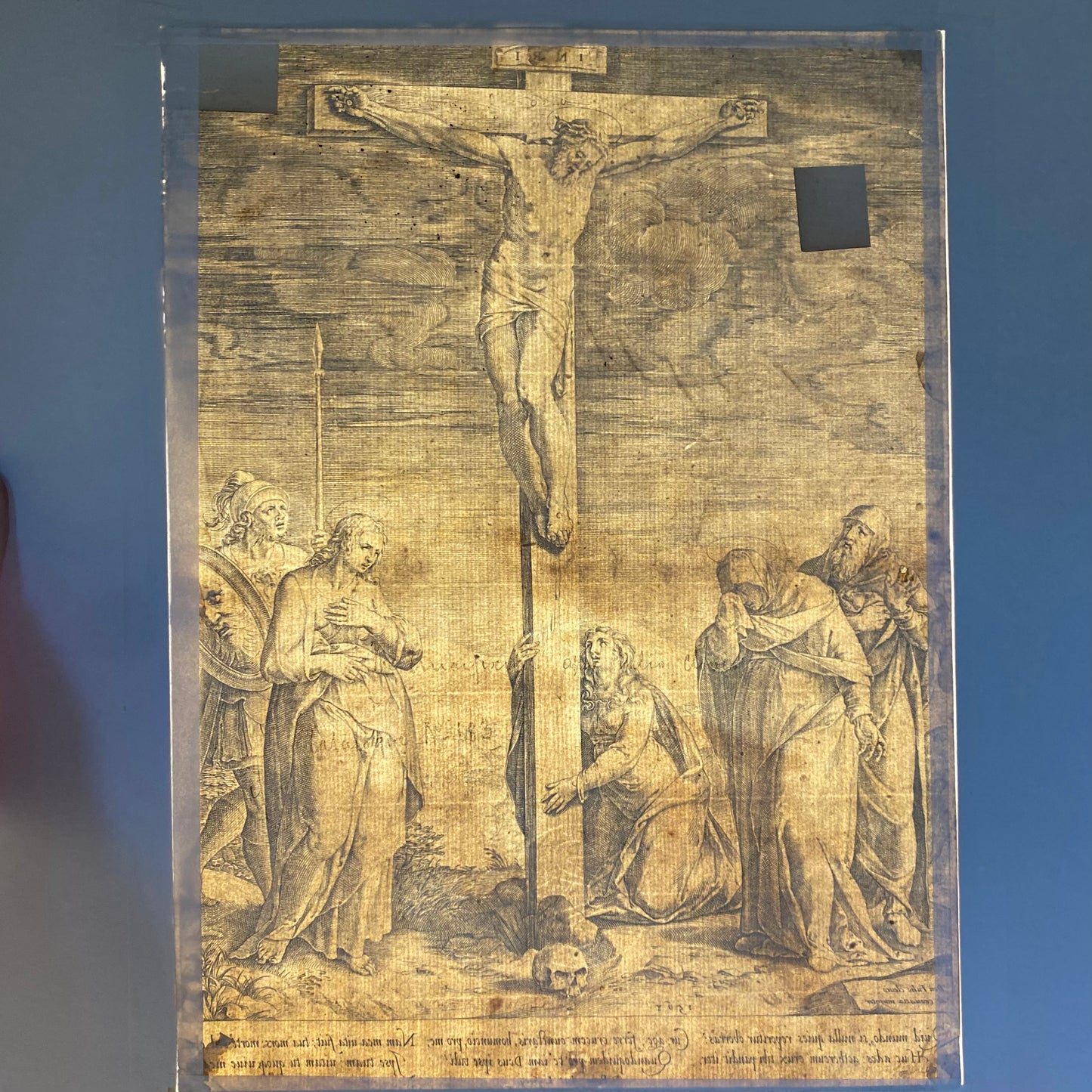 Antique Renaissance Crucifixion Engraving c.1568 by Clovio, Cort, Lafreri Print