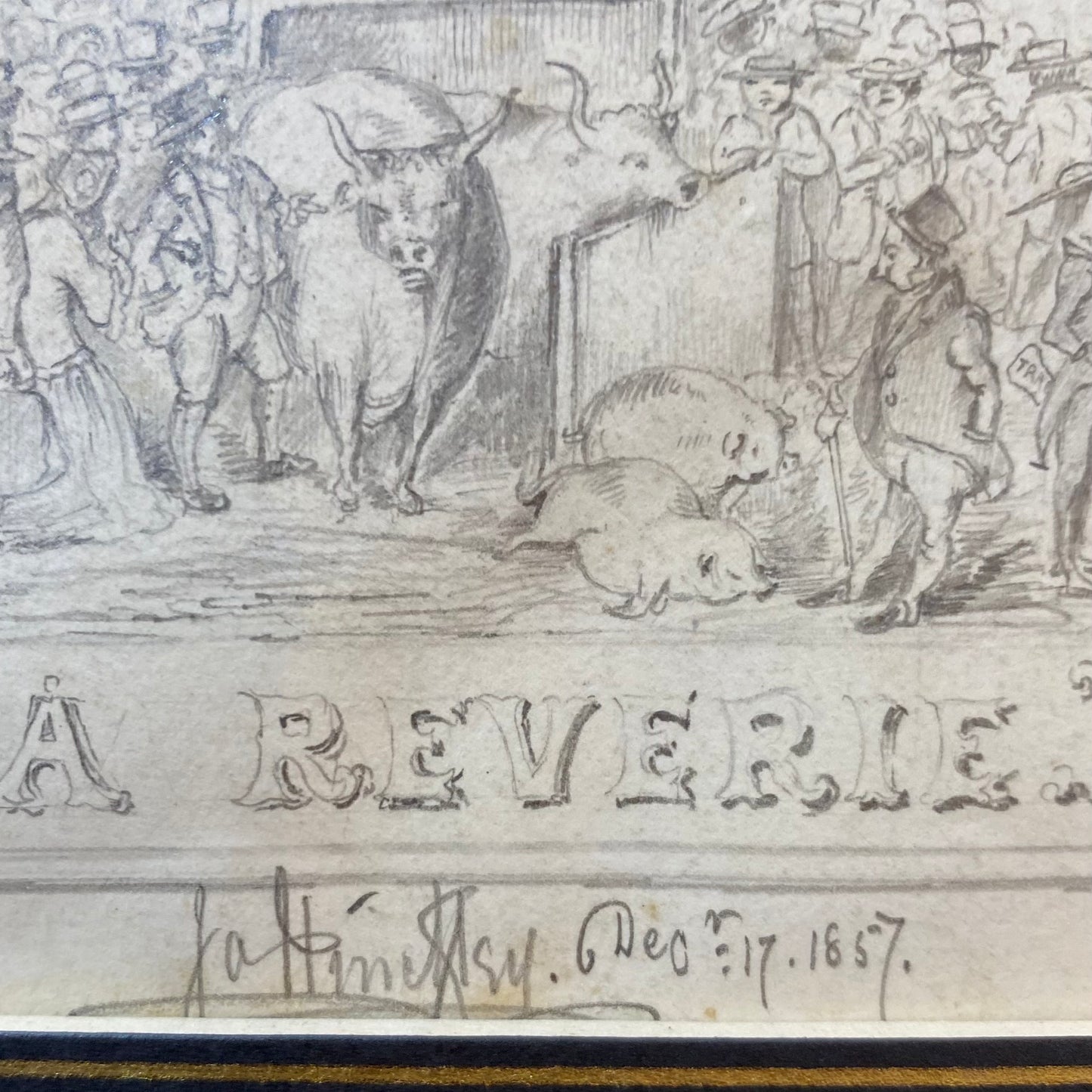 Antique Pencil Fine Drawing Christmas A Reverie 19thc Illustration by Hinksley 1857