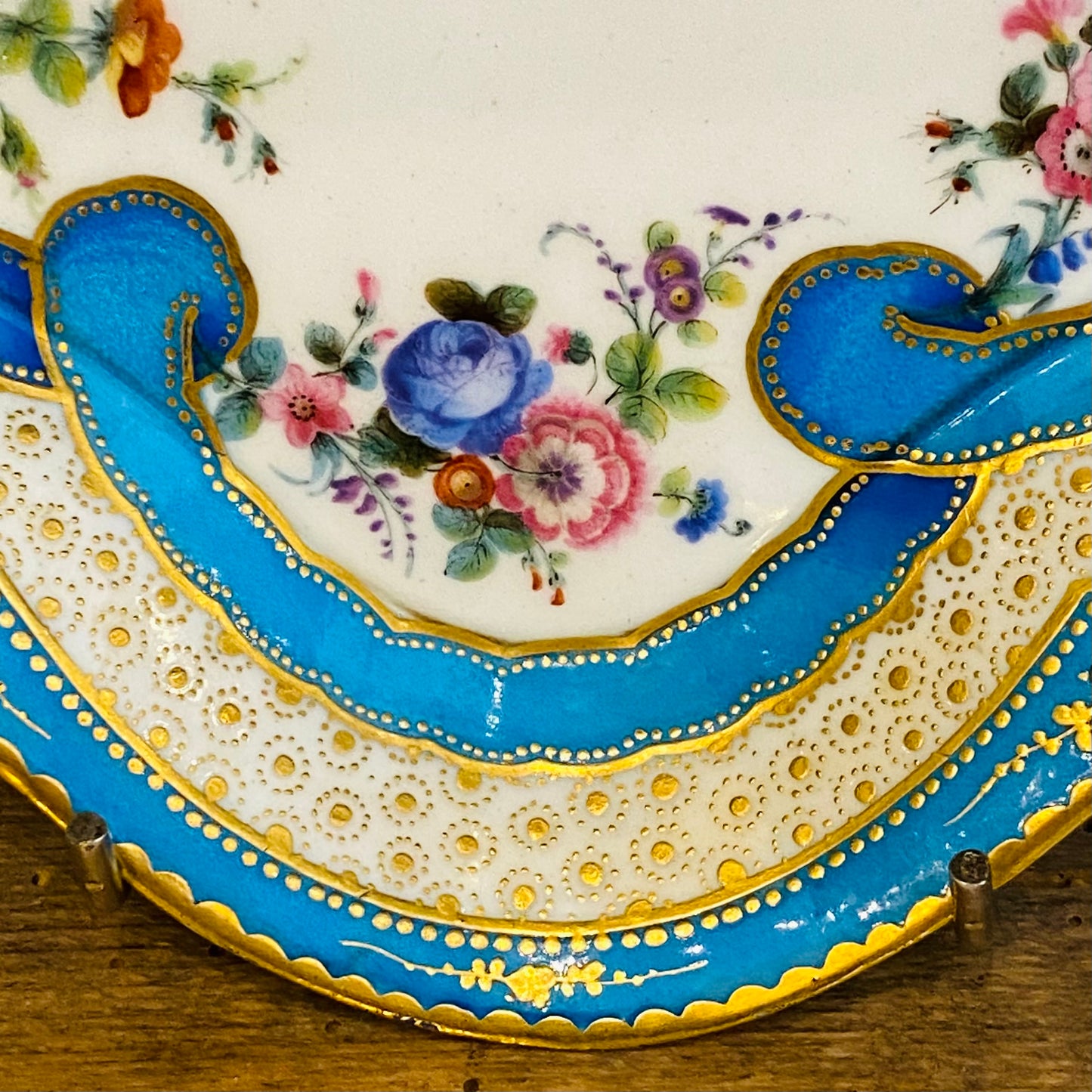 Antique French Sevres Porcelain Lozenge Cabinet Plate Cherub Gold Gilt