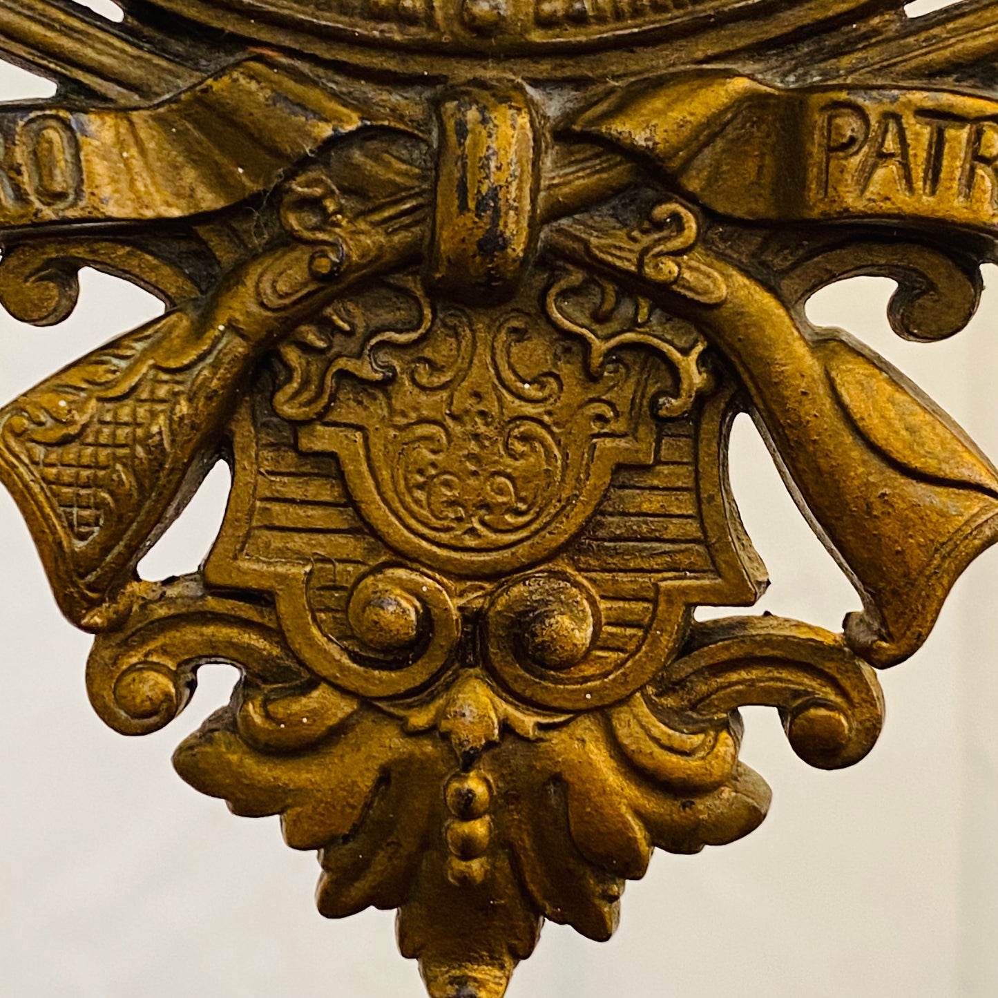 Antique French Patriotic Military Mirror Latin Motto ~ Peace & War Prepare c1870