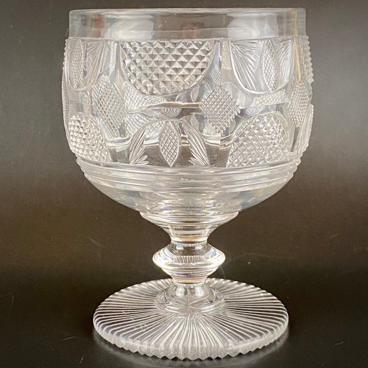 Regency Rummer Antique 19thc Anglo / Irish Glass Large Crystal Hand Cut Goblet 5"