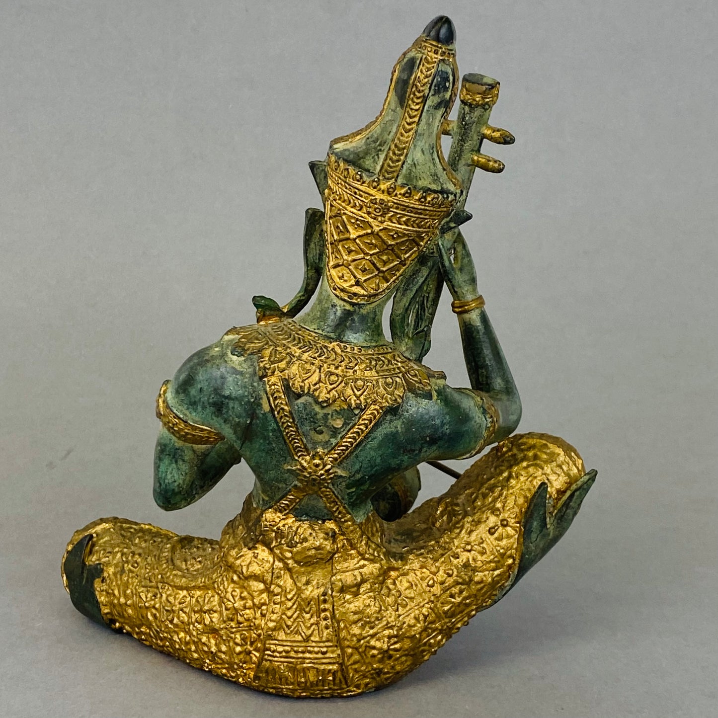 Vintage Bronze & Gold Gilt Metal Figurine Thai Thailand Prince Pra Apai Manee Musician