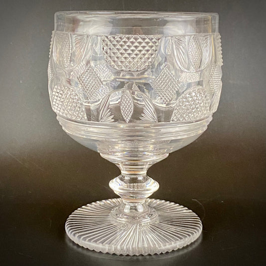 c1830 Irish / English Antique Heavy Wine Glass Goblet Hand Diamond Cut Crystal