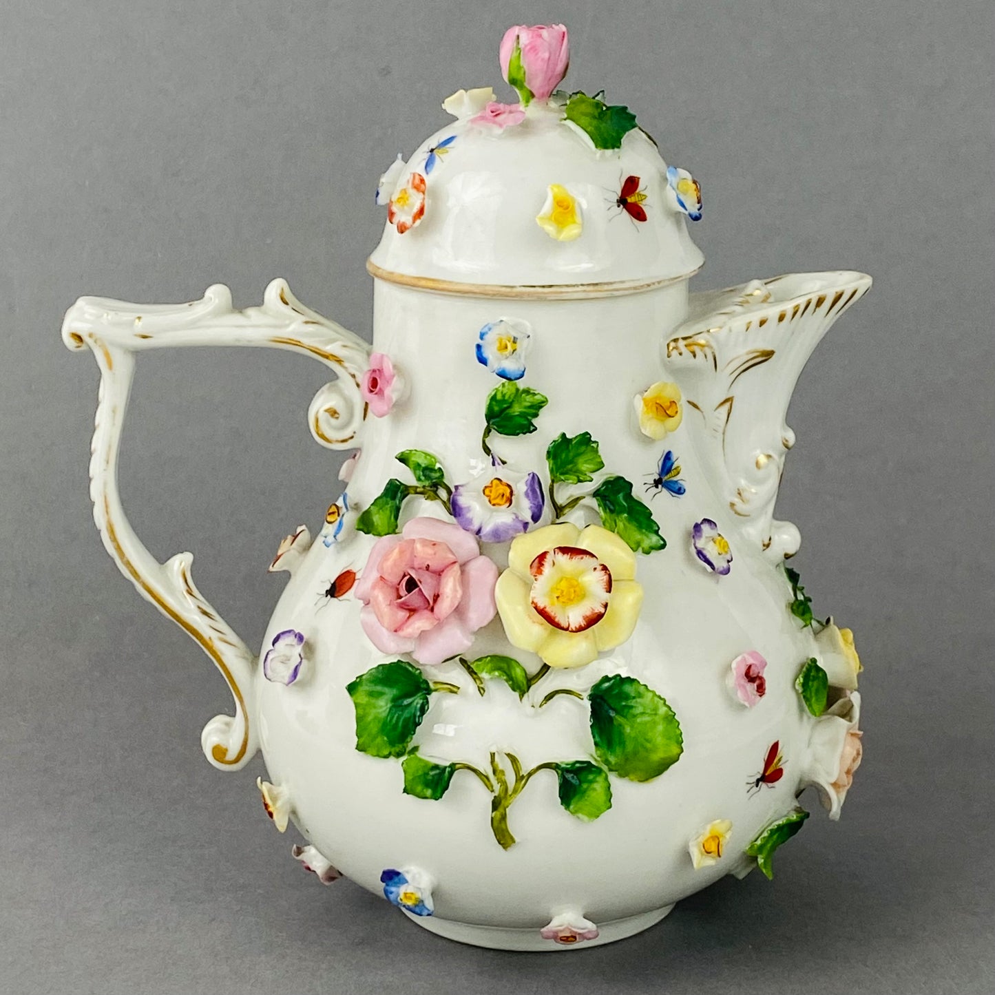 Antique Tea / Coffee Pot Set Meissen style Ernst Bohne Söhne Porcelain c1878+