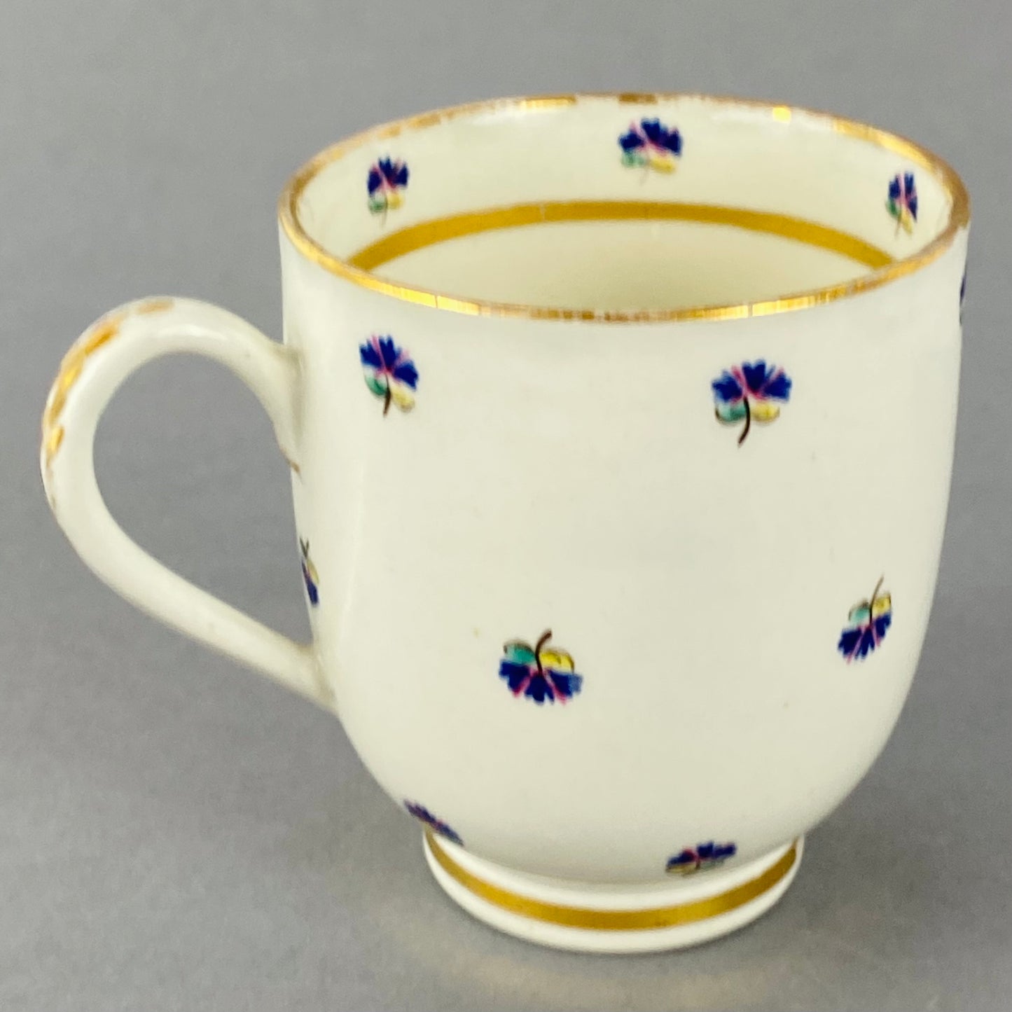Set of 4 Caughley Cornflower Coffee Cups Gold Gilt 18thc Antique English Porcelain