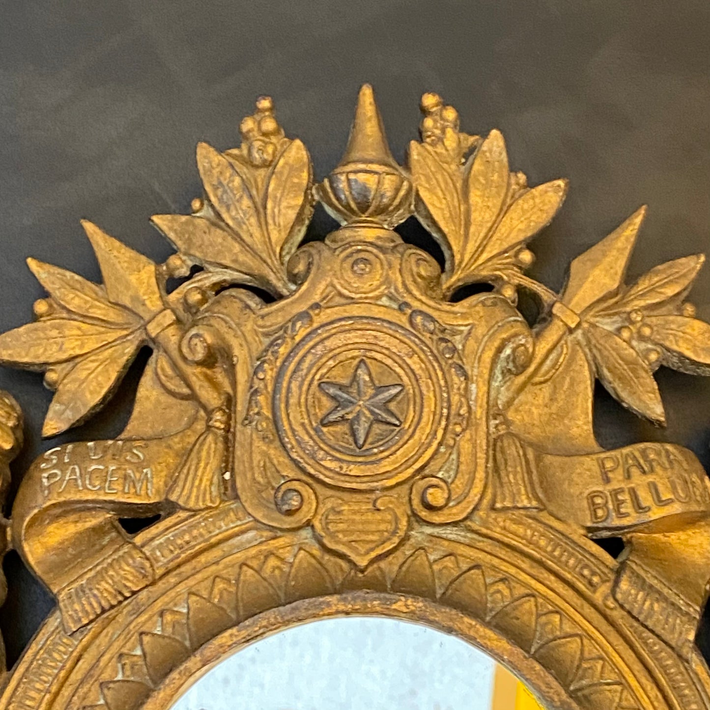 Antique French Patriotic Military Mirror Latin Motto ~ Peace & War Prepare c1870