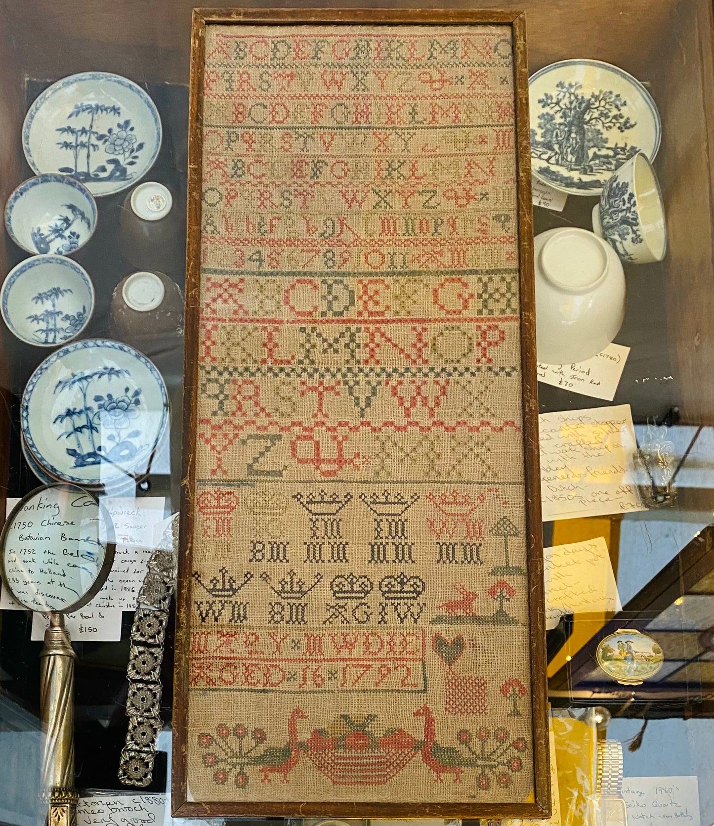 Antique Alphabet & Motif Needlework Sampler Dated 1792 Georgian Folk Art
