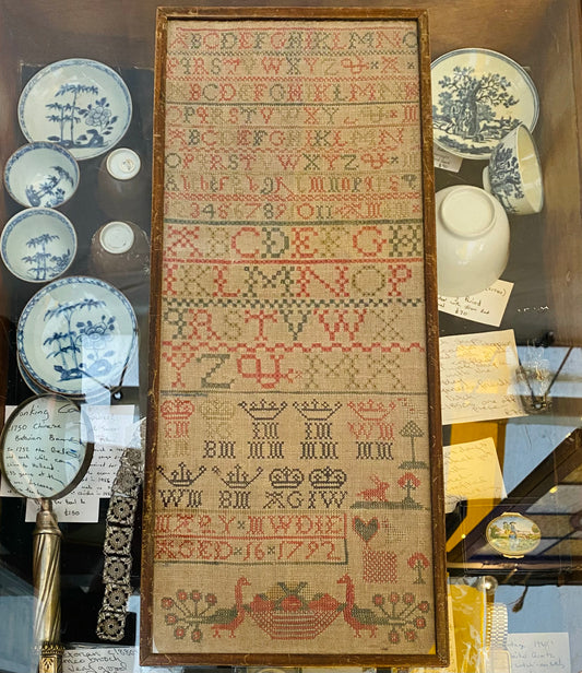 Antique Alphabet & Motif Needlework Sampler Dated 1792 Georgian Folk Art
