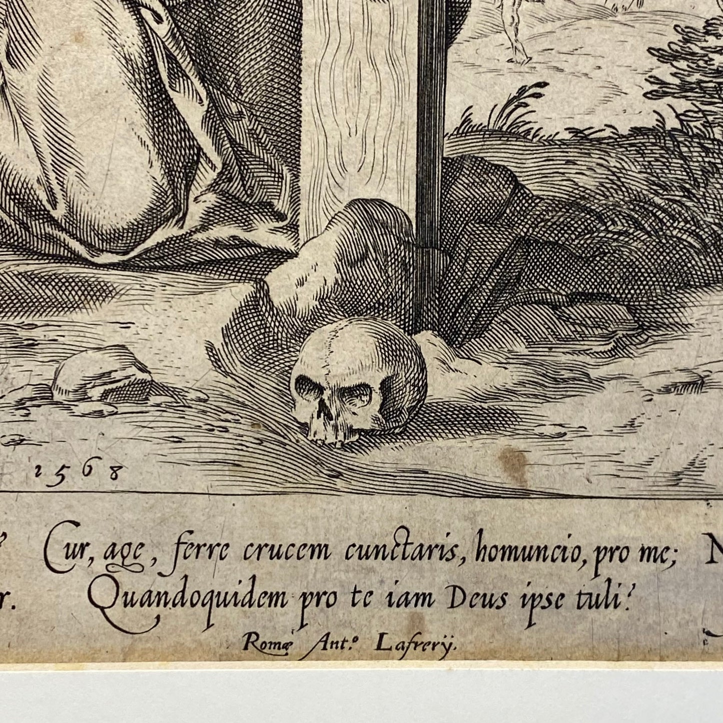 Antique Renaissance Crucifixion Engraving c.1568 by Clovio, Cort, Lafreri Print