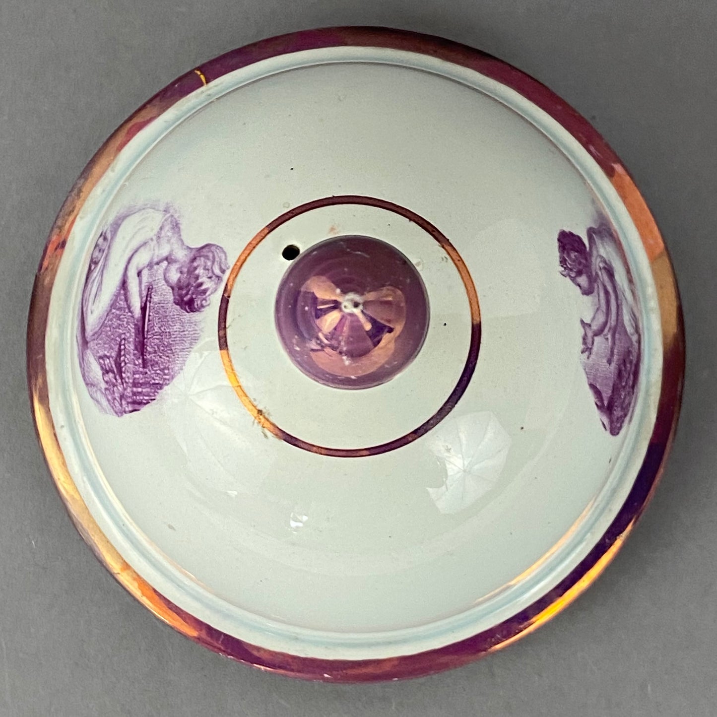 Antique Leeds Pearlware Pink Lustre Coffee Pot with Puce Transfer 18thc English