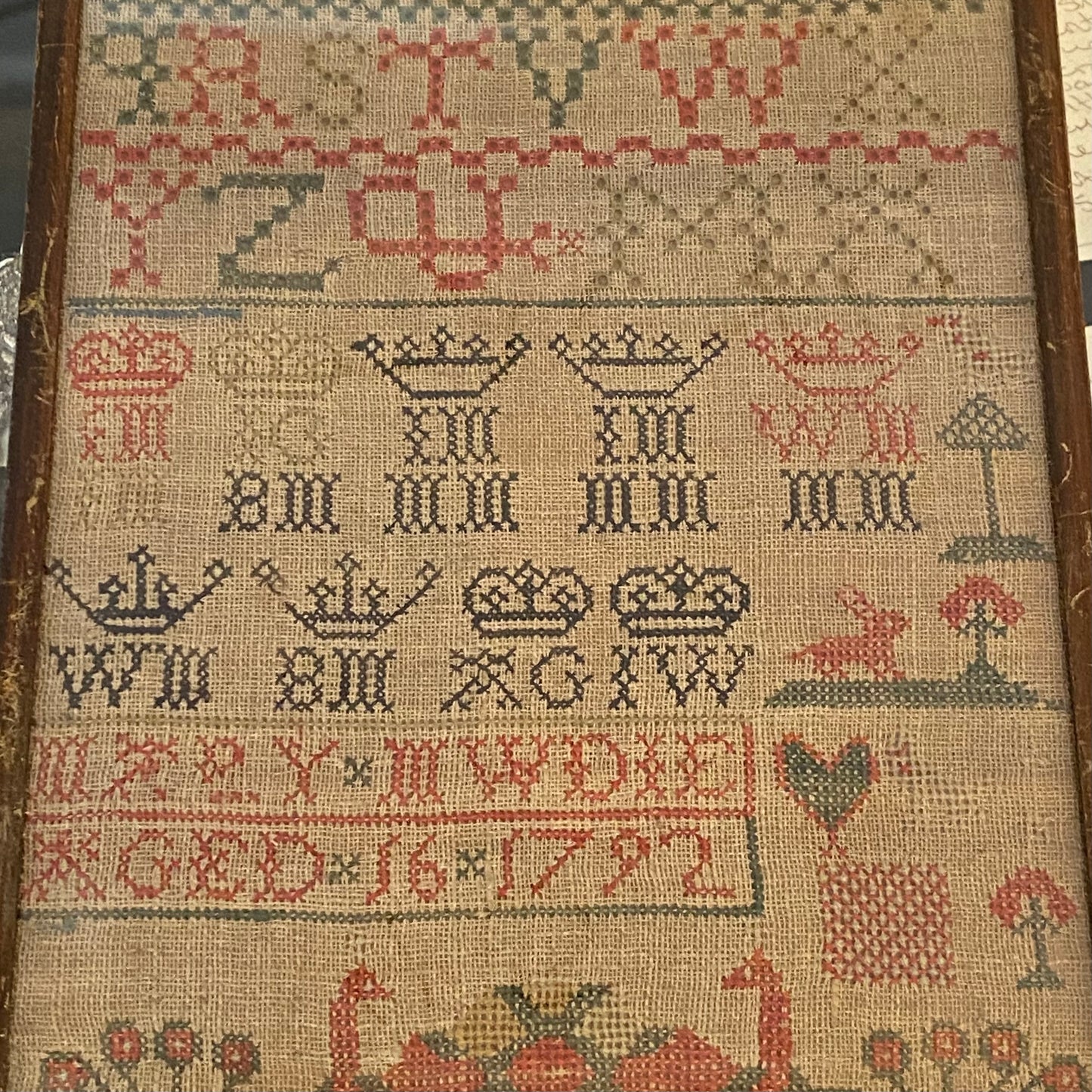 Antique Alphabet & Motif Needlework Sampler Dated 1792 Georgian Folk Art