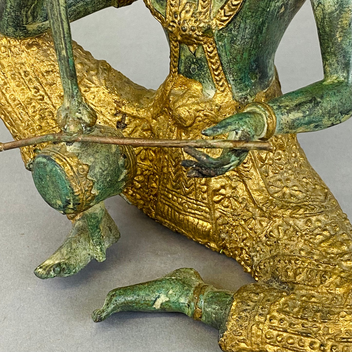 Vintage Bronze & Gold Gilt Metal Figurine Thai Thailand Prince Pra Apai Manee Musician