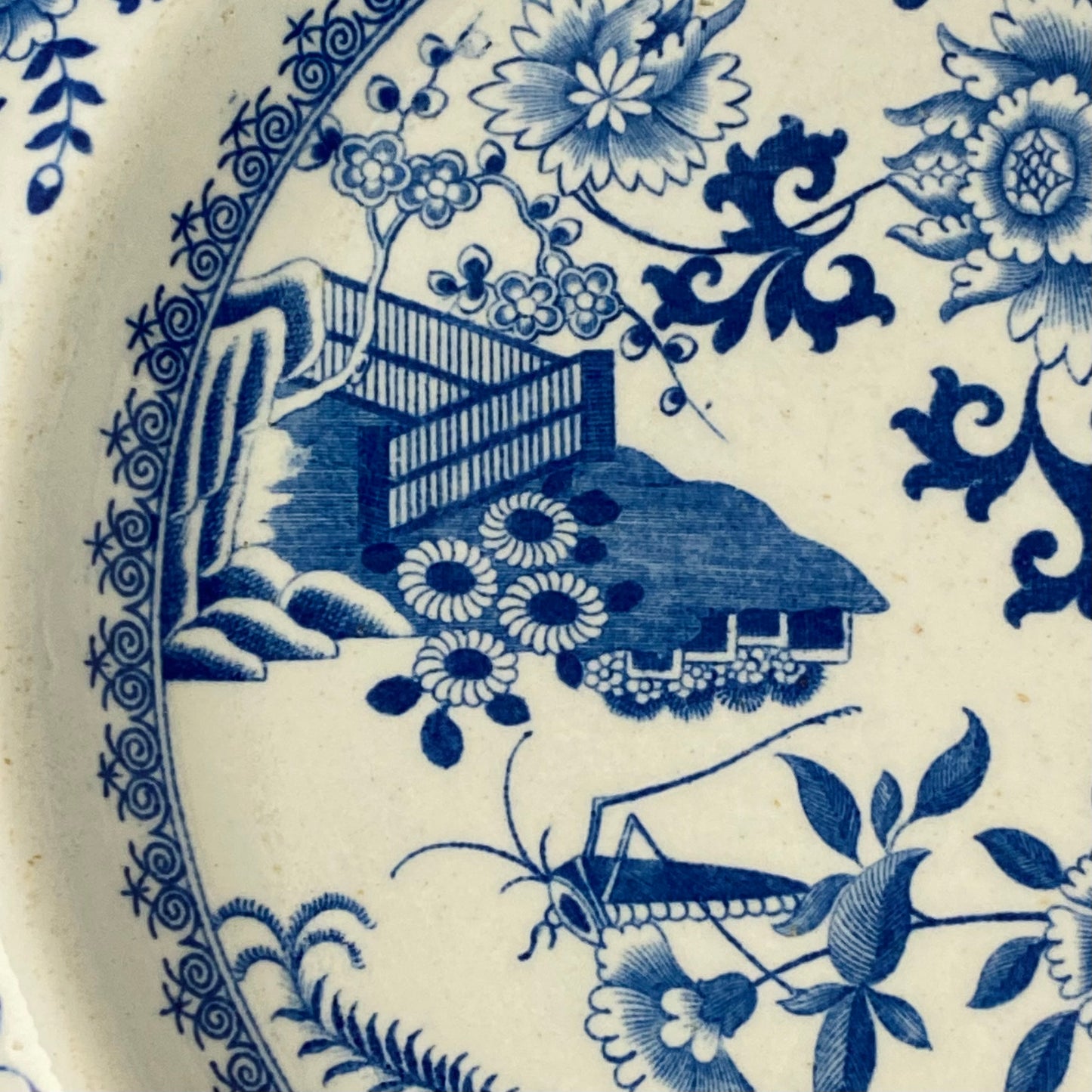 Spode Antique 2 Plates Stone China Grasshopper Pattern c1815 VGC