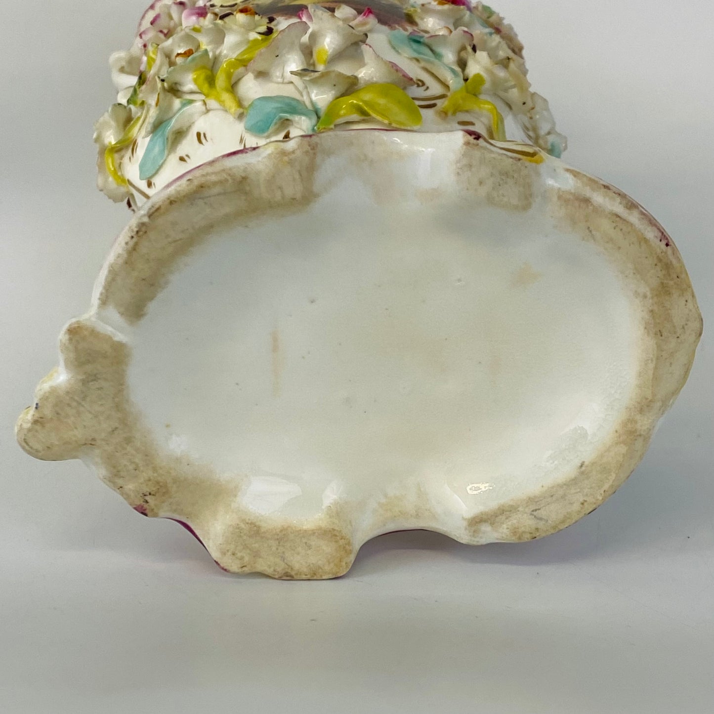 Antique Pair c1840 Vases Coalbrookedale Coalport Floral Encrusted Porcelain VGC