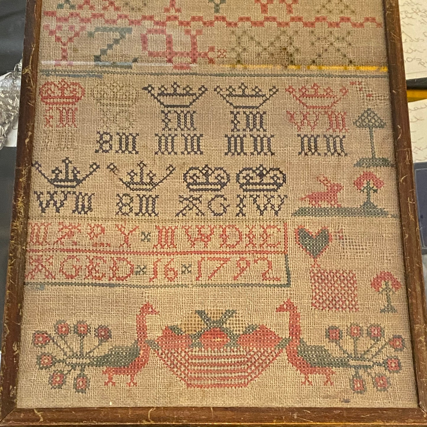 Antique Alphabet & Motif Needlework Sampler Dated 1792 Georgian Folk Art