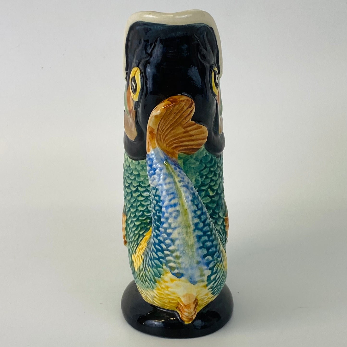 1950s Dartmouth Devon Pottery Vintage Fish Gluggle Jug Rare Multicoloured Pottery