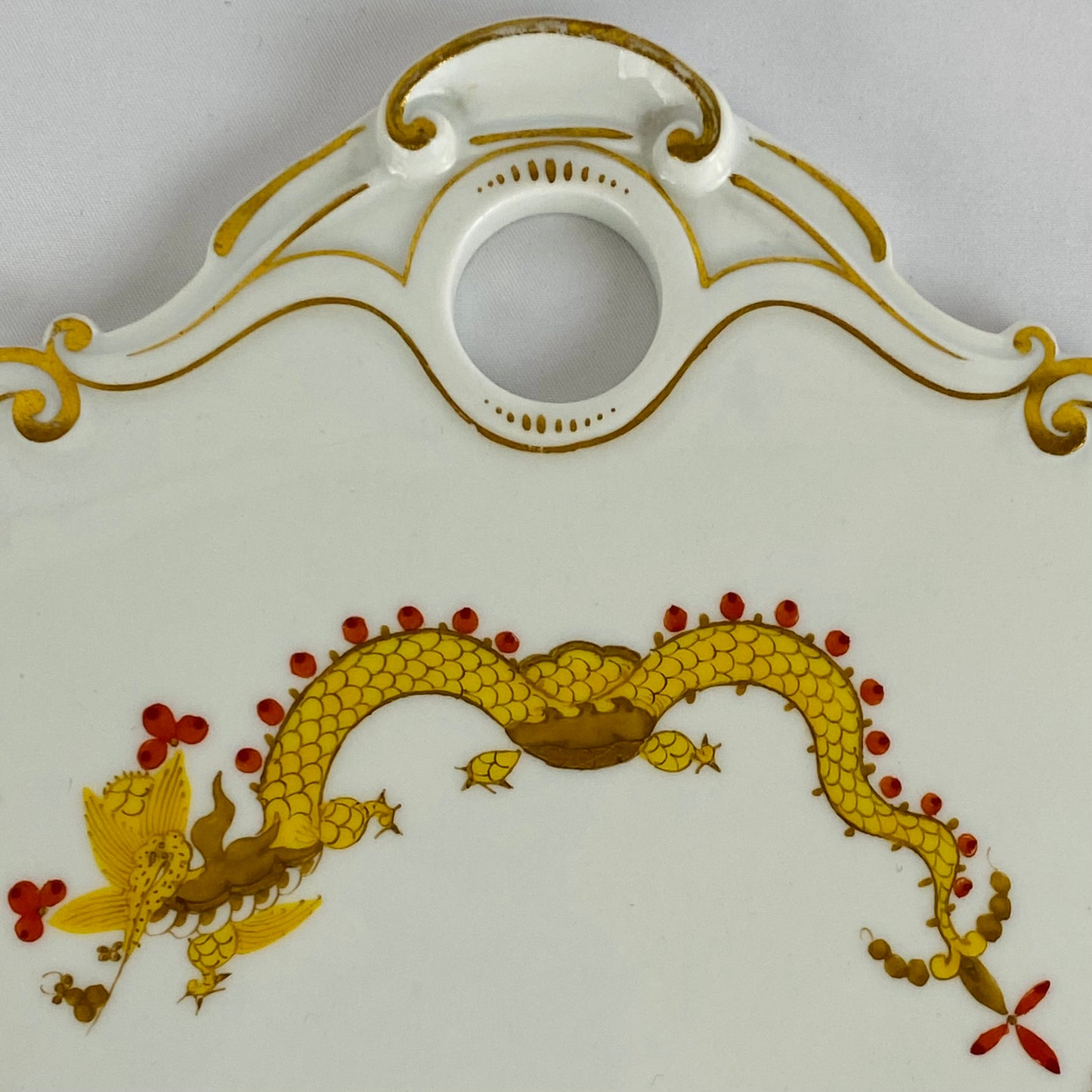 19thc Antique Meissen Rich Court Dragon Porcelain Cheese / Bread Board Tray