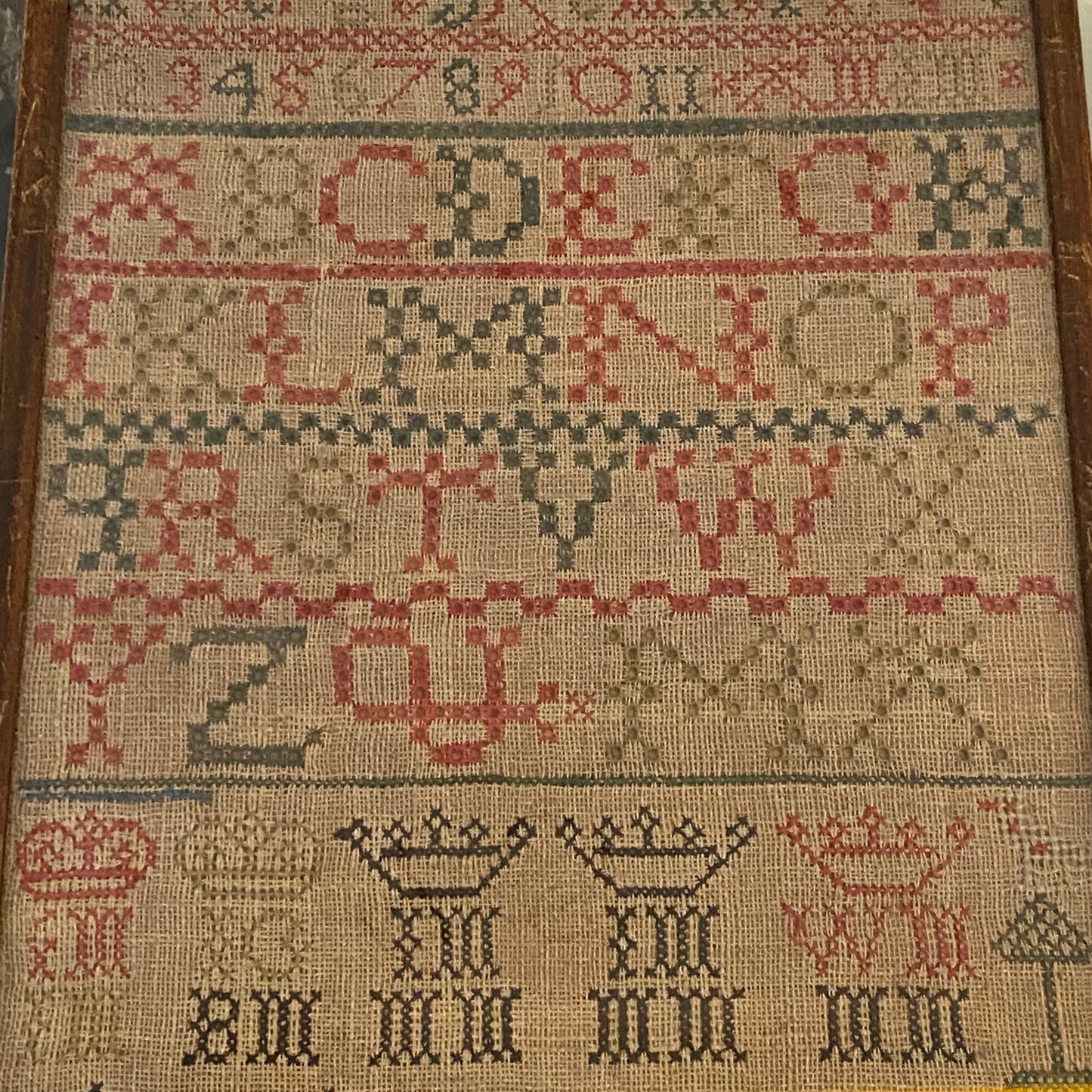 Antique Alphabet & Motif Needlework Sampler Dated 1792 Georgian Folk Art