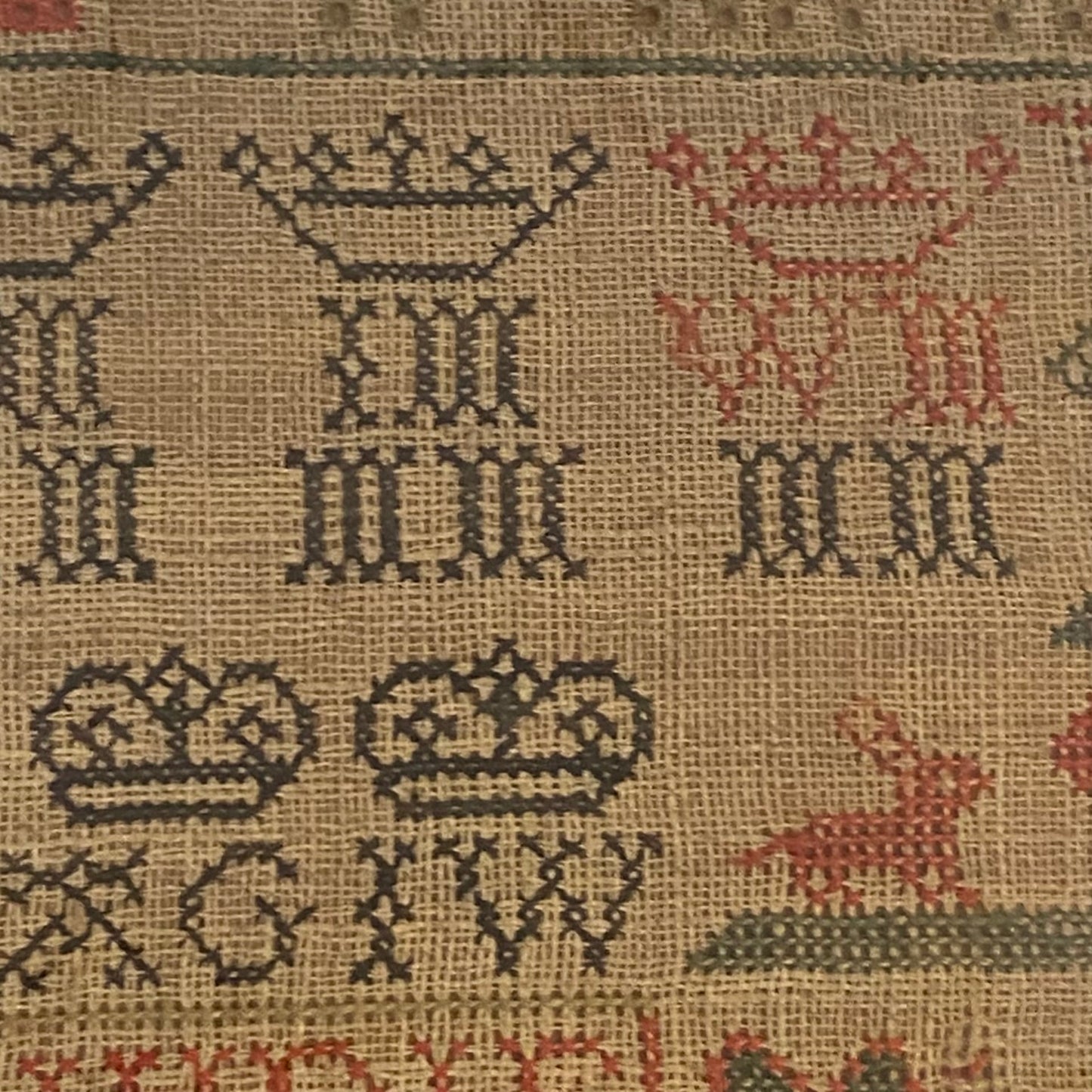 Antique Alphabet & Motif Needlework Sampler Dated 1792 Georgian Folk Art