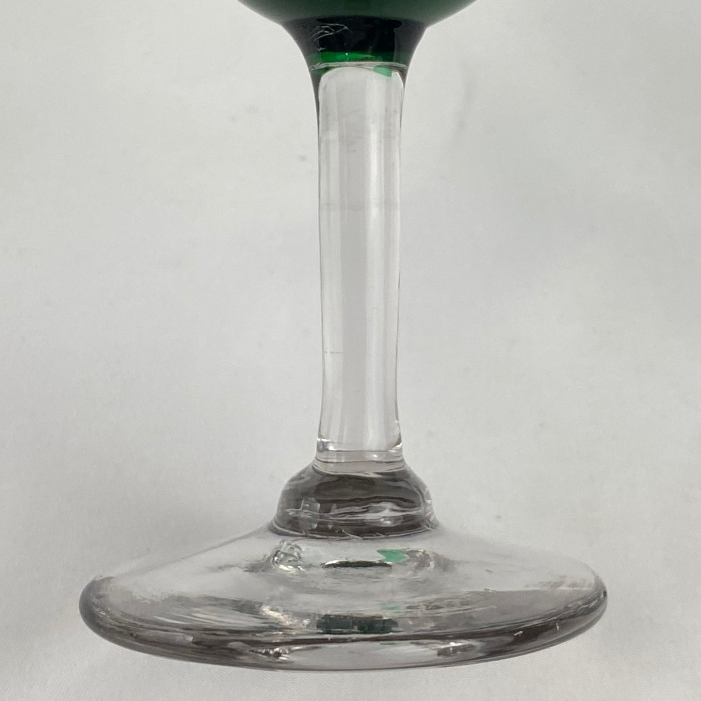 8  Antique Emerald Green Small Wine / Sherry Glass Clear Stem Bristol Studio