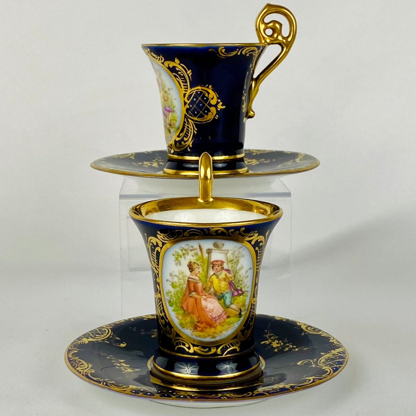 2 Antique c1890 Austrian Royal Vienna~ Demitasse Espresso Cup & Saucer Gold Gilt